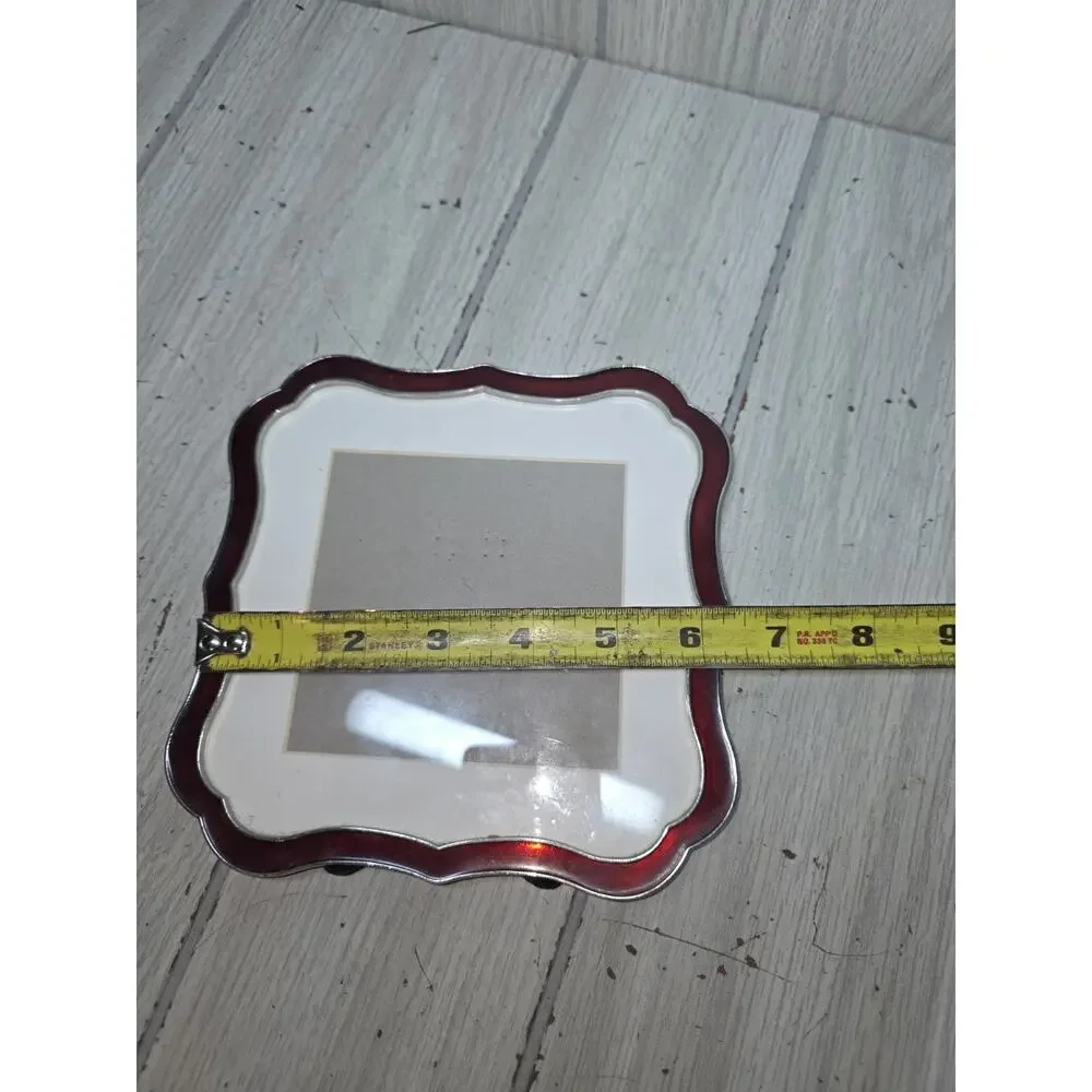 PIER 1 IMPORTS Silver Tone Burgundy Red Enamel Scalloped Picture Frame W/Matt